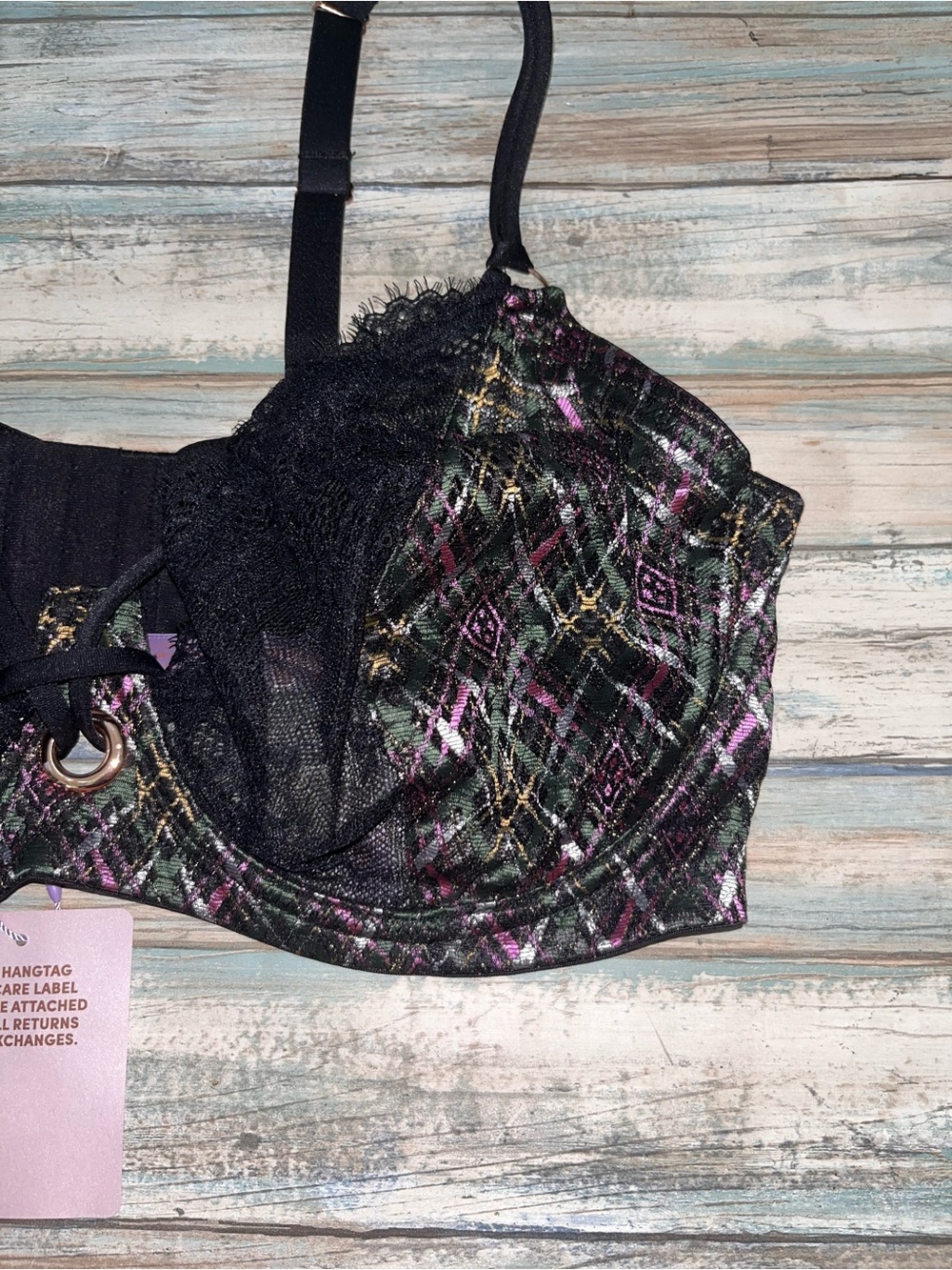 NWT Savage X Fenty A Little Tart Unlined Bra Plaid Lace 38G - Picture 3 of 6